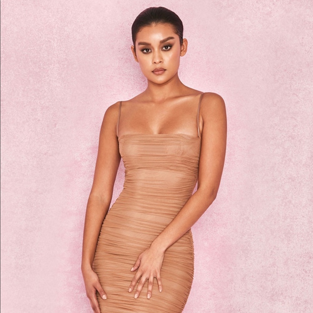 Long brown fitted house of cb dress